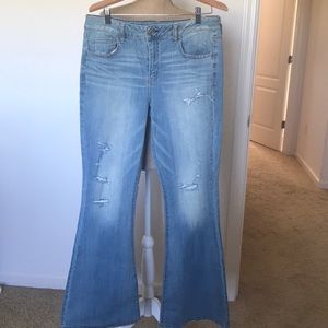 Flared blue jeans